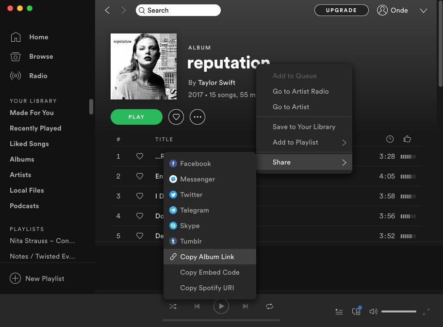 copier le lien de l'album spotify