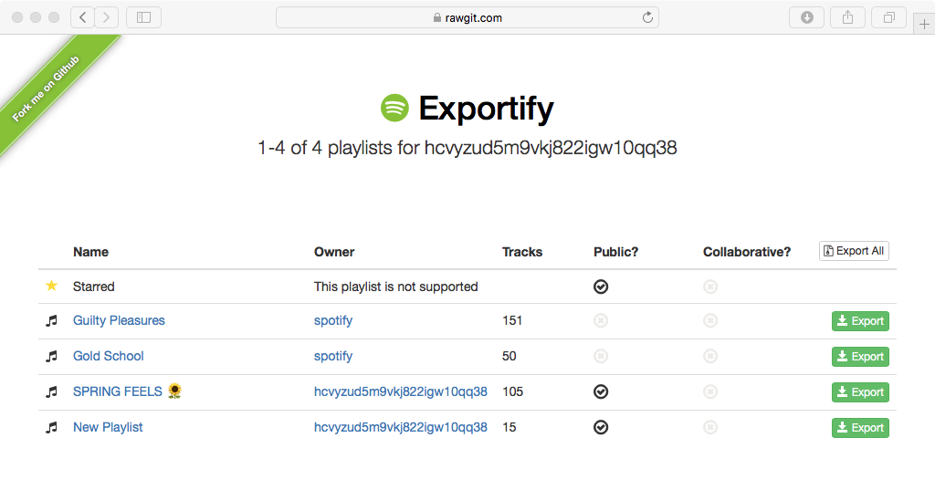 exporter la playlist Spotify